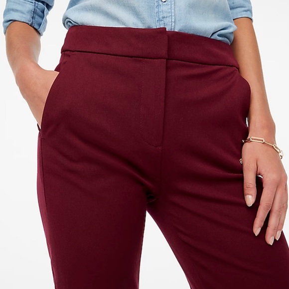 J Crew 14 Burgundy Red Kelsey Flare Pant Cropped Cotton Trousers Career Work - Picture 11 of 13